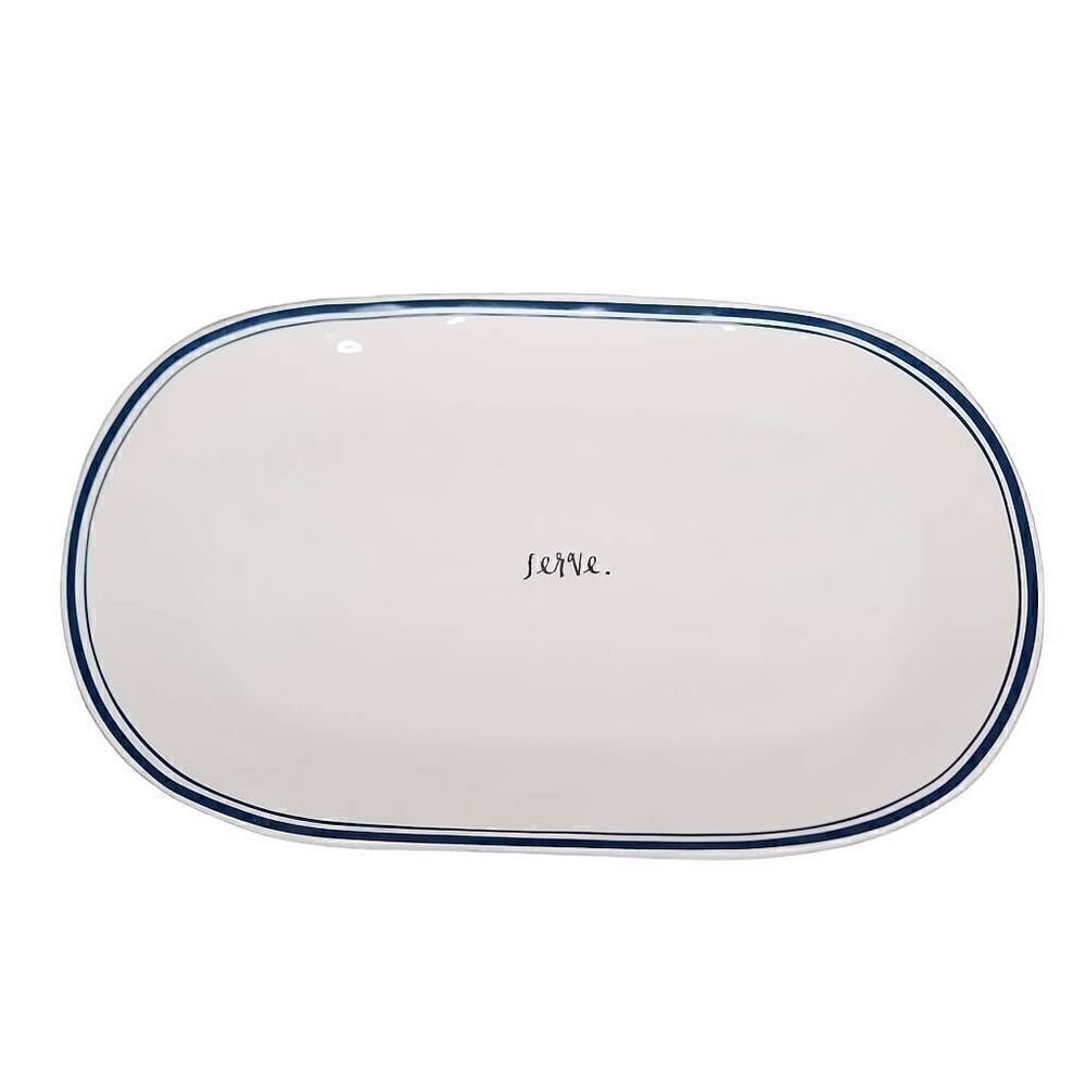 Rae Dunn White Blue "Serve." Platter